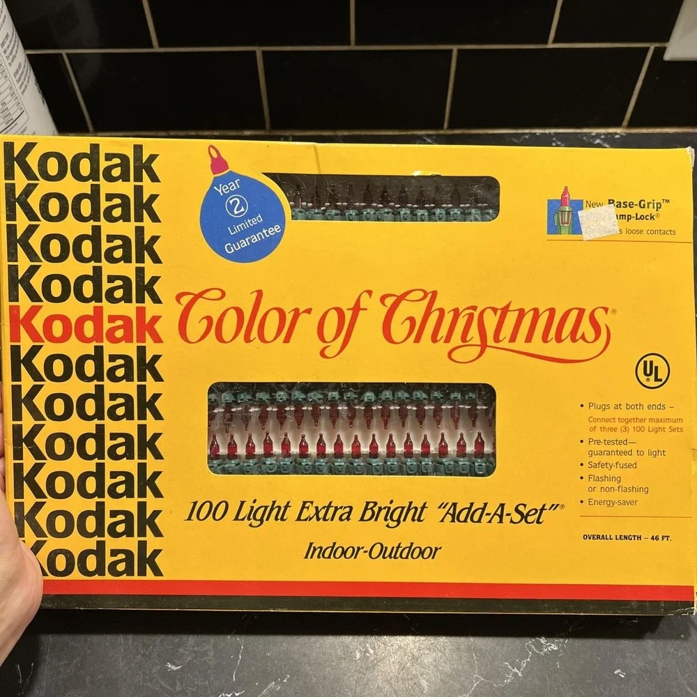 Vintage Kodak Color of Christmas 100 Red Lights Extra Bright Add A Set